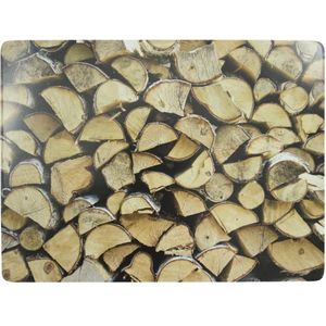 2x stuks rechthoekige placemats openhaard hout print kurk 30 x 40 cm - Placemats/onderleggers - Tafeldecoratie