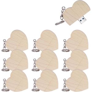 Houten Hartvorm USB Geheugenstick 8GB - 10 Stuks USB 2.0