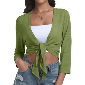 Dames V-hals Casual Lichtgewicht Shrug met Strikdetail 3/4 Mouwen