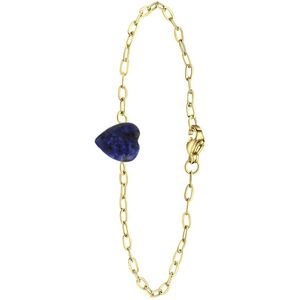 Lucardi Dames Goldplated armband met hart lapis lazuli - Staal - Armband - Cadeau - 20 cm - Goudkleurig