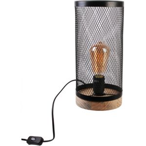Home Deco - LED lamp - Voor nachtkastje - houten voet met zwart gaas
