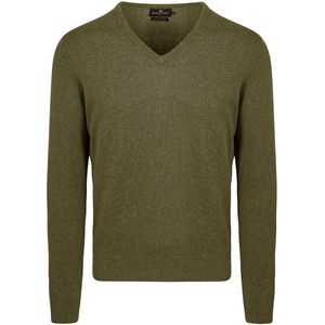 Steppin' Out Trui Cotton Cashmere V-hals Olijfgroen - Maat XL - Heren - Pullovers