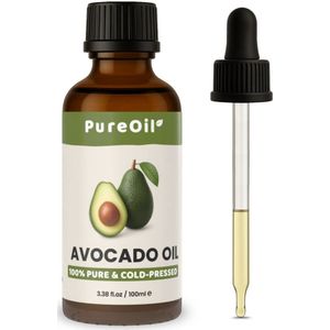 PureOil - Avocado Olie - 100ml - 100% Puur & Vegan - Koudgeperst - Advocado Olie Voor Haar | Huid | Gezicht | Scalp | Nagels en Massage Olie
