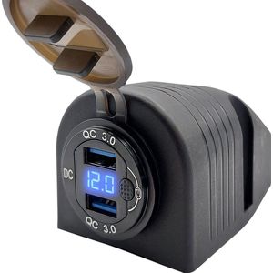 ProRide 12V USB Stopcontact 2 Poorten Opbouw met Schakelaar/Voltmeter - QC3.0 - DS2120B - USB Stopcontact Auto, Boot en Camper - Complete set - Blauw