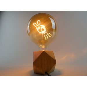 Lamp Peace met houtenvoet - LED lamp - bulb Peace- goudkleur lamp - XL bulb - bolvormige LED lamp met standaard - tafellamp - bureaulamp - verlichting