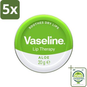 5 x Vaseline - Original Tin - Lip Therapy - Aloë Vera - 20 g - Grootverpakking - Vaseline - Lippenbalsem - Aloë Vera - Droge Lippen - Lippenverzorging