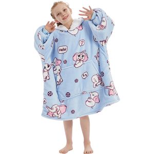 Fleece Kinderponcho - Olifant - Draagbare Deken - Hoodie Plaid voor Kinderen
