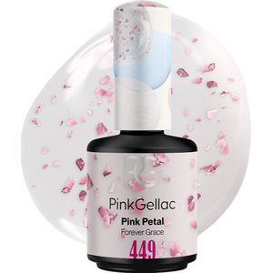 Pink Gellac - 449 Pink Petal - Gellak - 15ml - Witte Gel Nagellak met Delicate Roze Foliedeeltjes - Bruiloft Editie