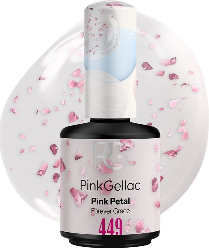 Pink Gellac - 449 Pink Petal - Gellak - 15ml - Witte Gel Nagellak met Delicate Roze Foliedeeltjes - Bruiloft Editie