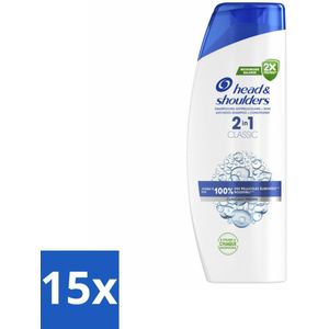 15 x Head & Shoulders - Shampoo - 2-in-1 - Classic - 100% Roosvrij - 400 ml - Anti-roos Shampoo - Roosvrij Haar - 2-in-1 Shampoo Conditioner - Hoofdoorzaak Roos - Droogheid En Jeuk