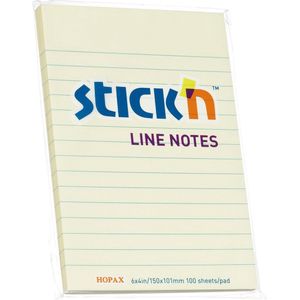 Stick'n Schrijfblok - 152x101mm, gelinieerd, pastel geel schrift, 100 sticky notes