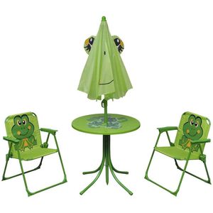 vidaXL 3-delige Bistroset voor kinderen met parasol groen - Tuintafel En Stoel - Tuintafels En Stoelen - Tuintafel Set - Tuintafel Sets