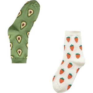 Binkie Socks Box | 2 paar Dames Sokken |Fruitige Aardbei & Avocado Sokken| Maat 39-42