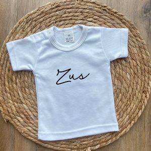 Baby t-shirt korte mouw - Zus - Wit met zwart - Maat 86 - Zwanger - Geboorte - Big Sister - Grote Zus - Aankondiging - Zwangerschapsaankondiging - Peuter - Dreumes