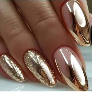 Nep nagels - Plak nagels - 24 stuks - Almond shape - Goud glitter - Kunstnagels - Press on nails - Almond shape nails - Lange nagels - Fake nails