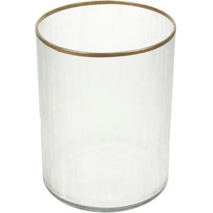 Windlicht matglas met goudkleurig randje Ø16x20cm(