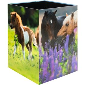 Horse Design Prullenbak, 15 liter, opvouwbaar, stevig karton, slanke prullenbak voor meisjes en jongens, rechthoekige afvalbak voor kinderkamer, slaapkamer, studeerkamer, kantoor