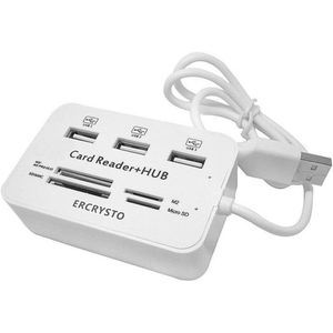 USB-hub met 3 poorten en hoge snelheid geheugenkaartlezer voor SD, Micro SD, MS, M2, en TF-kaarten - Wit