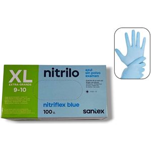 Santex - 100x Wegwerp Handschoenen - Nitrile - Blauw - Powder Free - Latex free - Maat XL