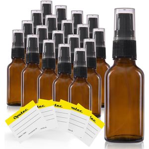 Oputec 20 x 30ml pompflessen – bruine glazen crèmespender & lotionspender – navulbaar & herbruikbaar – met etiketten – dicht & reisvriendelijk