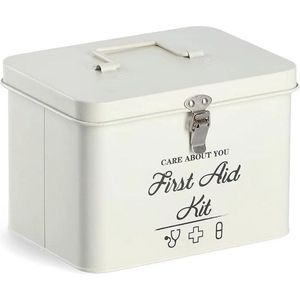Medicijndoos metaal wit - 22,4 x 17 x 16 cm - EHBO-doos voor medicijnen en opslag