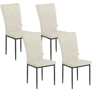 Set van 4 Keukenstoelen - Eetkamerstoelen met Hoge Rugleuning - Gestoffeerde Stoelen met Metalen Poten - Voor Eetkamer, Woonkamer & Keuken - Velvet Stoelen - 4 stuks - Beige