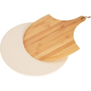 Pizzasteen set 2-delig met Pizzaschep - Rond Ø 38 cm - Ideaal voor Pizzabakken en Barbecue