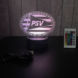 Klarigo®️ Nachtlamp – 3D LED Lamp Illusie – 16 Kleuren – Bureaulamp – PSV Eindhoven - Voetbal – Nachtlampje Kinderen – Creative lamp - Afstandsbediening