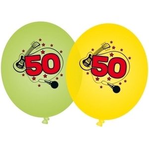 8x stuks Groene en gele ballonnen 50 jaar - Verjaardag leeftijdsversiering feestartikelen