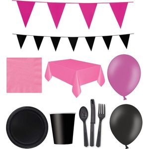 Feest versiering - Feest decoratie - Feest versiering verjaardag - Compleet Feestpakket - slingers verjaardag - ballonnen verjaardag - roze zwart