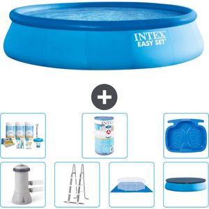 Intex Rond Opblaasbaar Easy Set Zwembad - 457 x 107 cm - Blauw - Inclusief Pomp - Ladder - Grondzeil - Afdekzeil Onderhoudspakket - Filter - Voetenbad