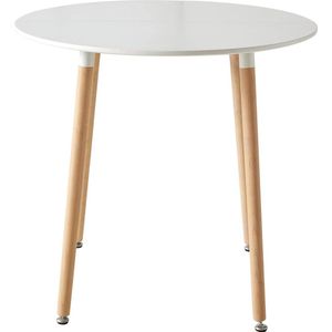 RM Store® - Moderne Ronde Eettafel - Design Woonkamertafel - Nordic Stijl - Scandinavische Stijl - Stevige Beukenpoten - Wit - 80 CM.