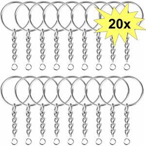 Fako Bijoux® - Sleutelringen Met Ketting - Sleutelhanger Ringen - Splitringen Met Ketting - 25 mm - 20 Stuks