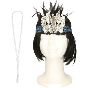 Carnaval verkleed accessoire set - dames hoofdband en parelketting - charleston/jaren 20 stijl