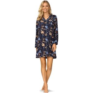 Ascafa Doorknoop Nachthemd 'Dark Night' - Dames Nachtmode - Lange Mouw - Donker Blauw - Maat 46