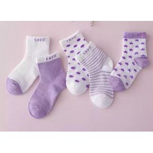 5 paar New born Baby sokken - set babysokjes - 0-6 maanden - paarse babysokken - multipack