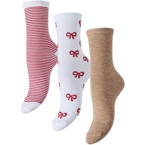 Pieces Dames Kerst Sokken PCJOPI Glitter 3-Pack Multicolor - Maat One Size