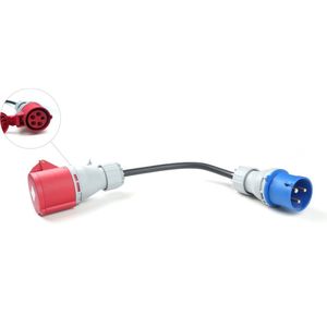 Adapter CEE rood 3x16A (Female) naar CEE blauw 1x32A (Male)