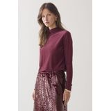 Top - Merlot - Fitted Longsleeve - Italiaanse Melange Jersey met Lurex