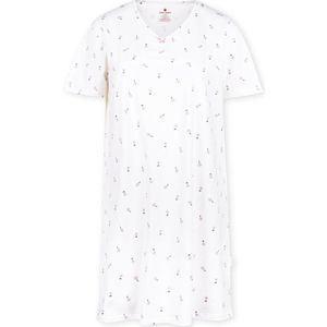 Little Label - zomer nachthemd dames - wit bloemetjes - XS / 34-36 - extra zachte bio-katoen