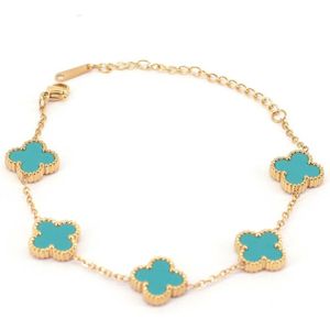 Clover Armband - Turquoise/Goud | 21,5 cm | Stainless Steel | Fashion Favorite