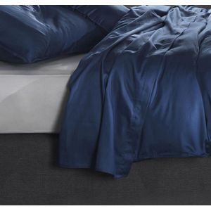 ZO! Home Satinado katoen/satijn laken blauw - 160x290 - luxe uitstraling - hoge draaddichtheid
