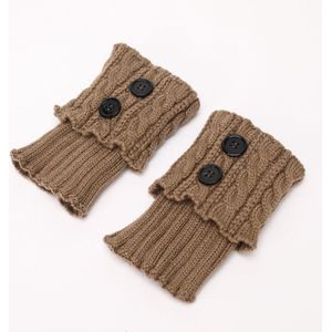 3 paar geweven beenwarmers gebreide basic sokken dames laarshoezen winter warme knoop dijwarmers one size fits dames meisjes - Kaki+lichtgrijs+beige - 16*7cm