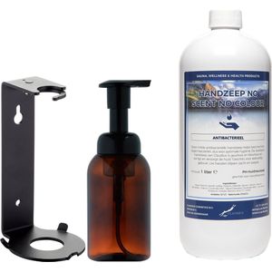 Zeepdispenser 300 ml amber bruin hervulbaar + 1 liter Handzeep No Scent, No Colour navulling (inclusief beugel)