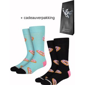 Heroes on Socks Vrolijke Kleurrijke Sokken Doughnut - 2 Paar Maat 41-46 - Fun Sokken Herensokken - Duurzaam