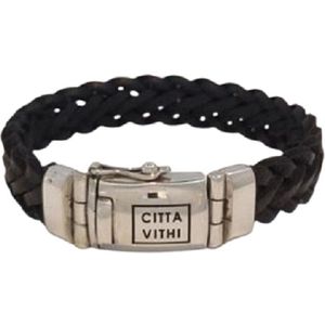 Jonline Zilveren Citta Vithi Zwart Leren Gevlochten Buddha Armband model 10 maat M