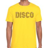 Disco goud glitter tekst t-shirt geel heren - Disco party kleding S