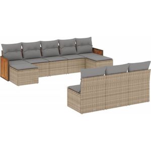 vidaXL - 10-delige - Loungeset - met - kussens - poly - rattan - beige