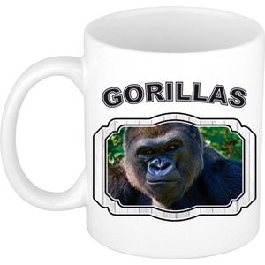 Dieren liefhebber stoere gorilla mok 300 ml - kerramiek - cadeau beker / mok gorilla apen liefhebber