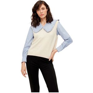 Object Thess Knit Rib Trui Met V-hals Beige L Vrouw